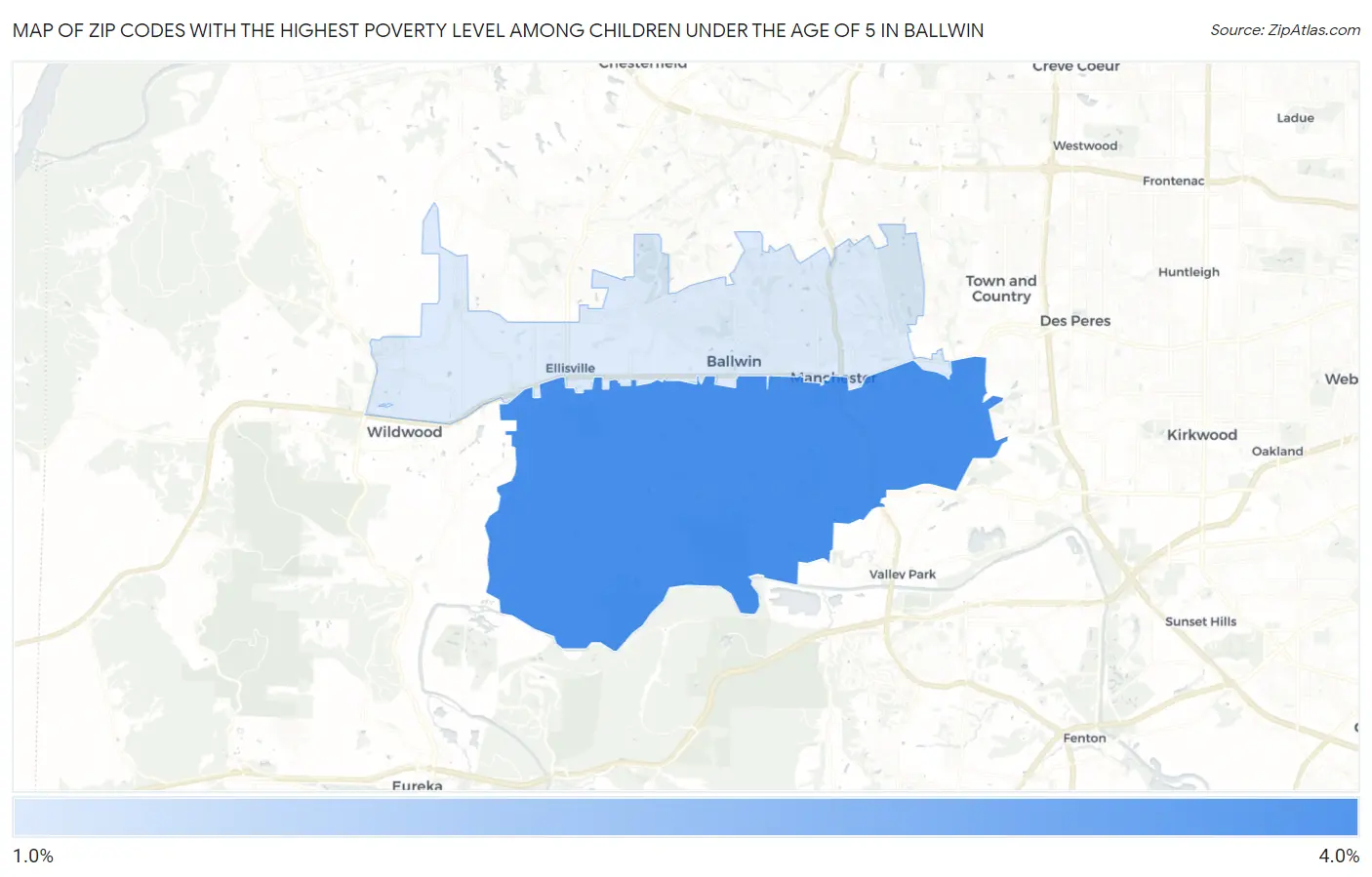 Zip Codes with the Highest Poverty Level Among Children Under the Age of 5 in Ballwin Map