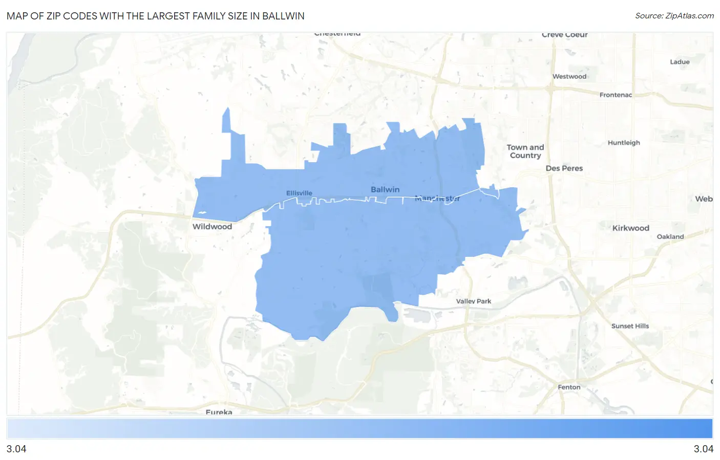 Zip Codes with the Largest Family Size in Ballwin Map