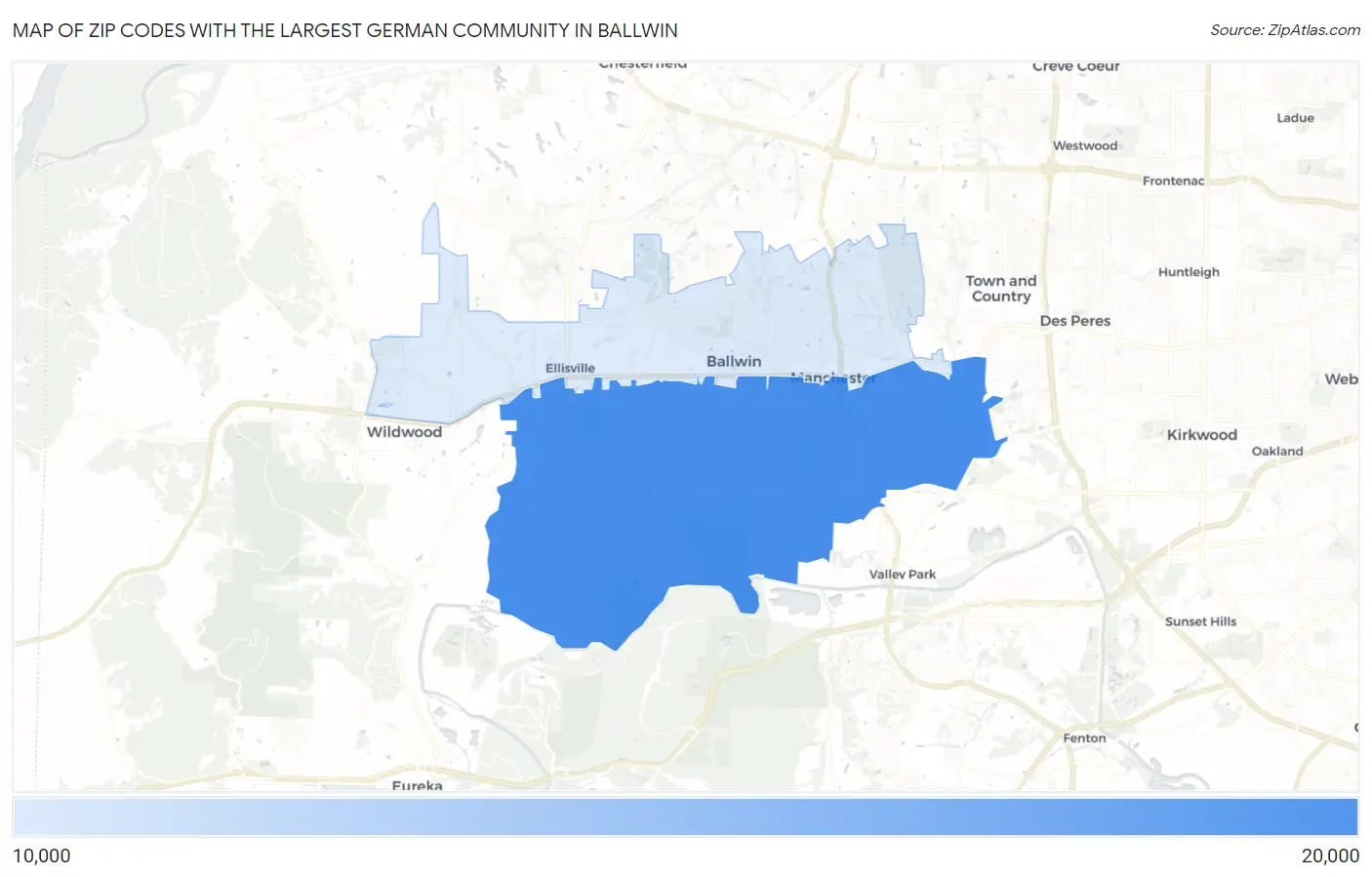 Zip Codes with the Largest German Community in Ballwin Map