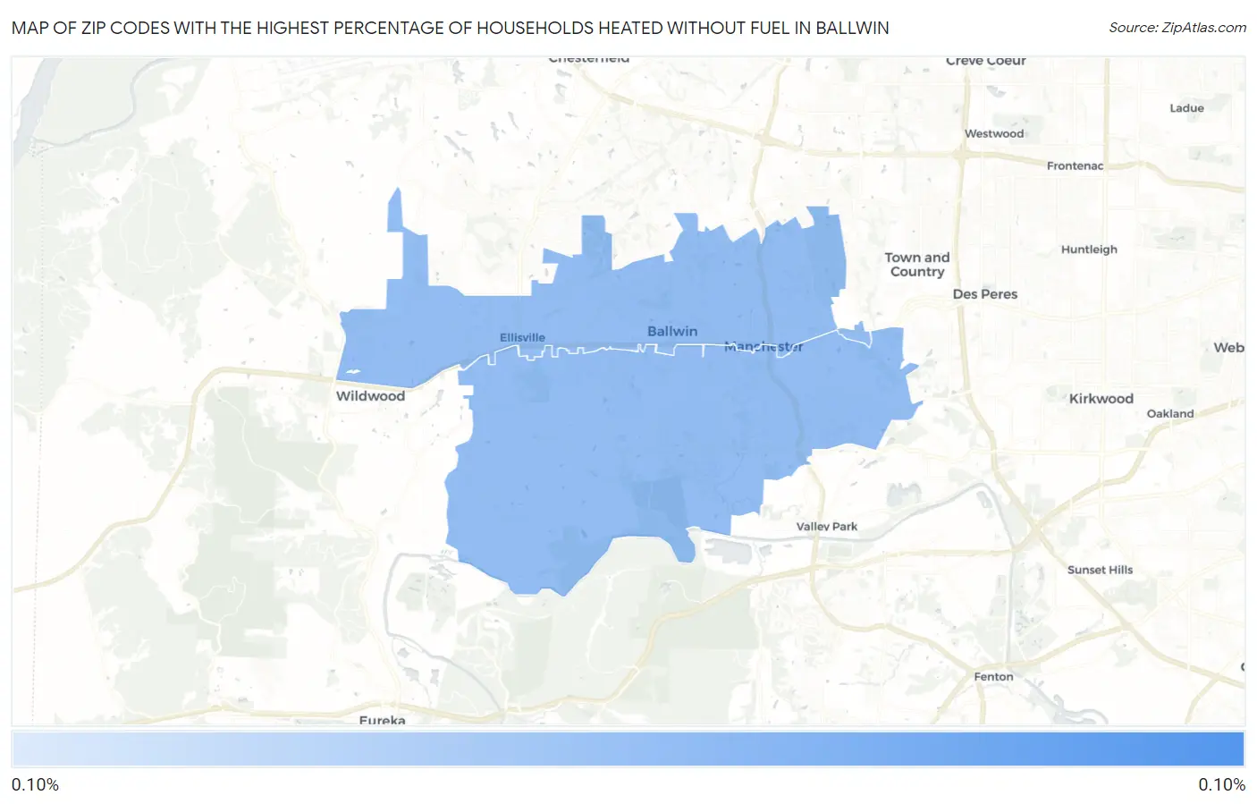Zip Codes with the Highest Percentage of Households Heated without Fuel in Ballwin Map