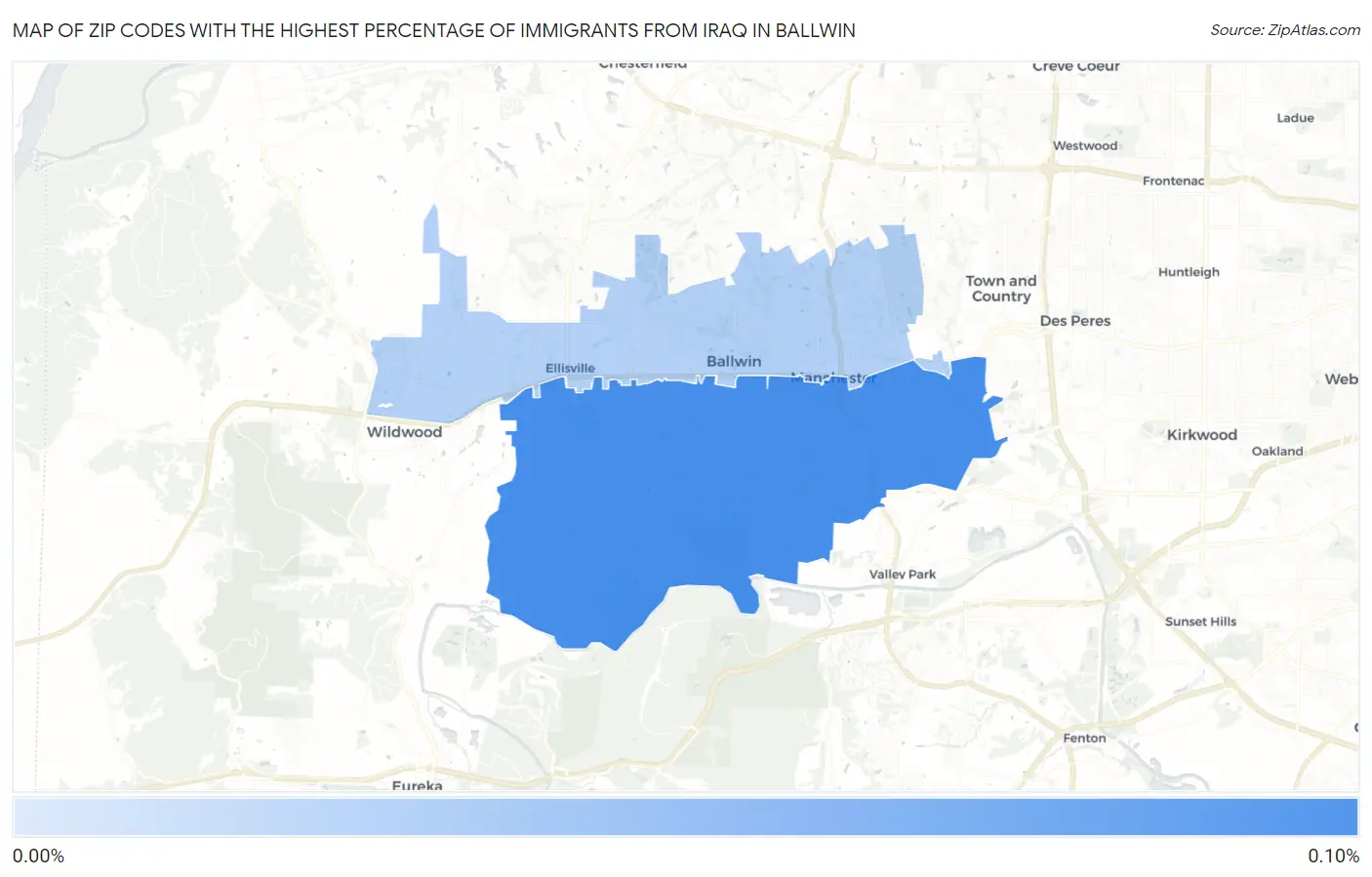Zip Codes with the Highest Percentage of Immigrants from Iraq in Ballwin Map
