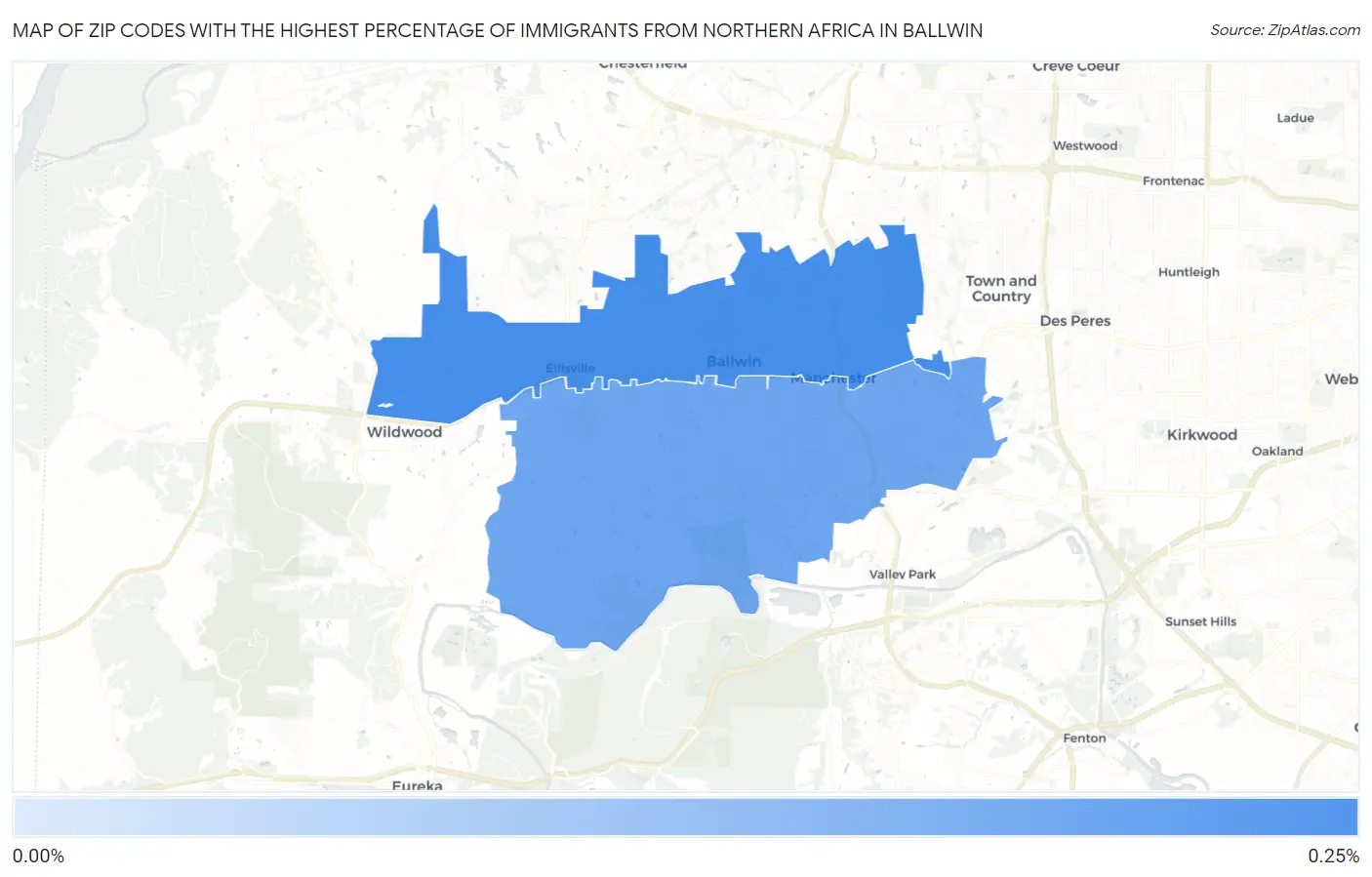 Zip Codes with the Highest Percentage of Immigrants from Northern Africa in Ballwin Map