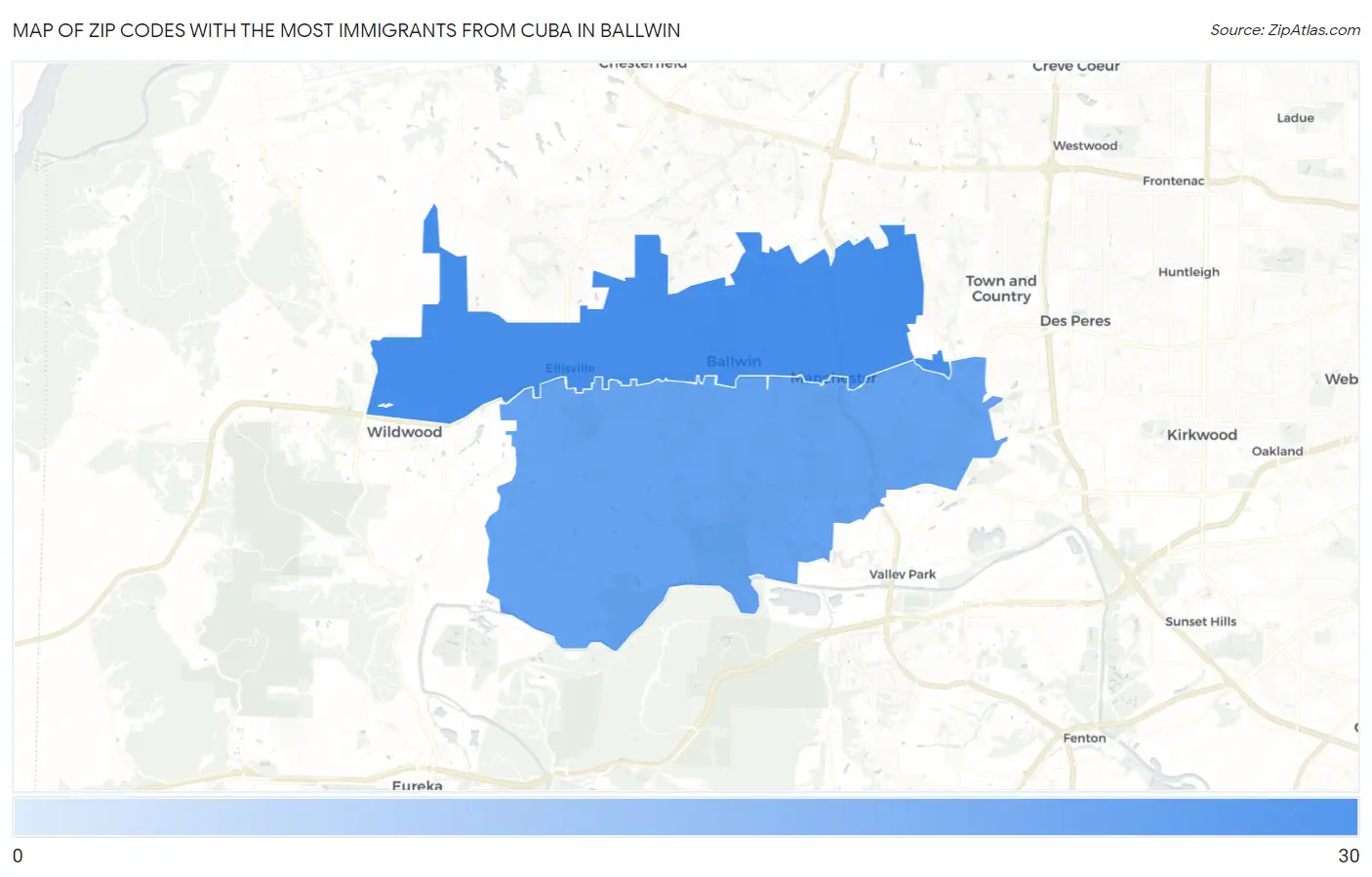 Zip Codes with the Most Immigrants from Cuba in Ballwin Map