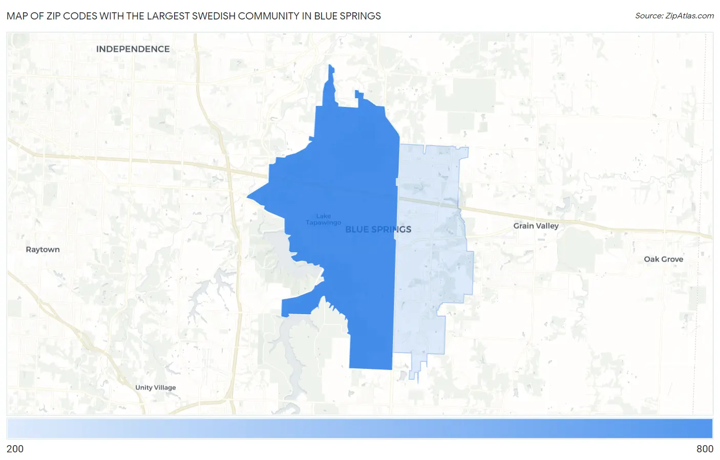 Zip Codes with the Largest Swedish Community in Blue Springs Map