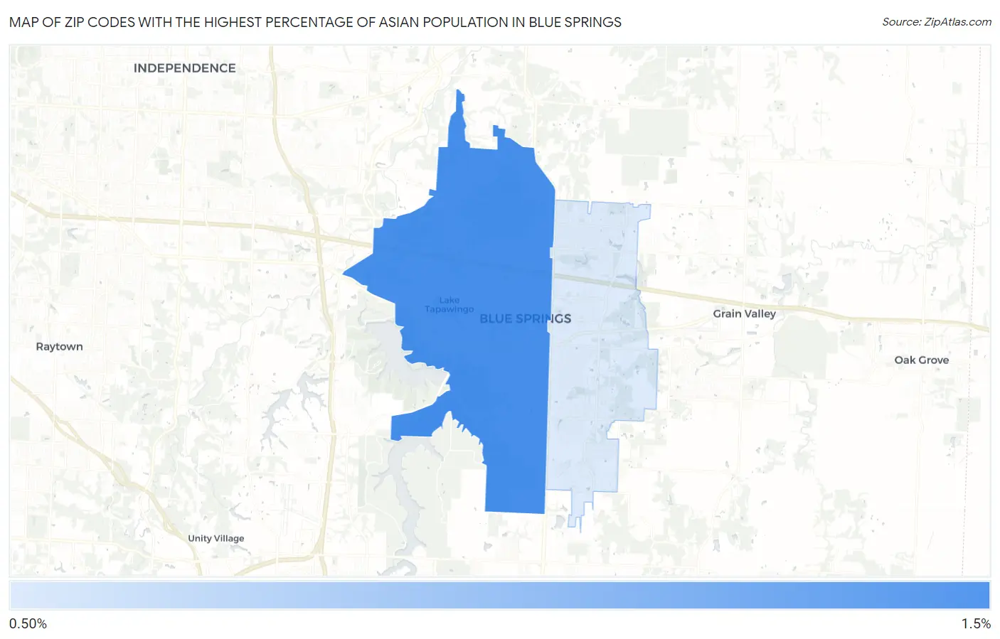 Zip Codes with the Highest Percentage of Asian Population in Blue Springs Map
