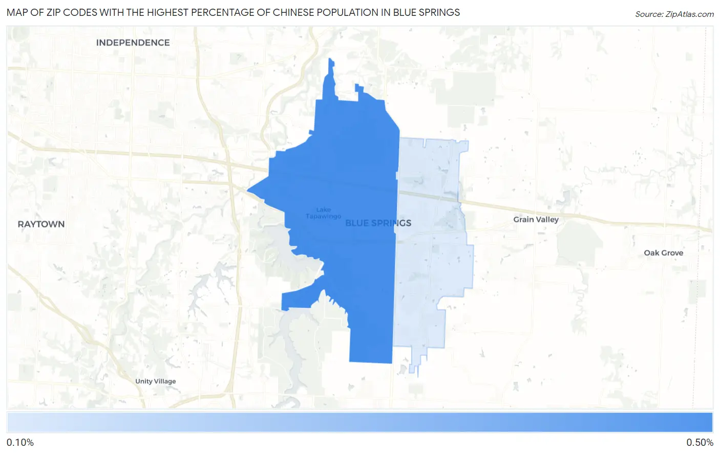 Zip Codes with the Highest Percentage of Chinese Population in Blue Springs Map