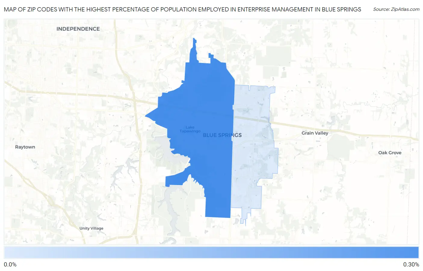 Zip Codes with the Highest Percentage of Population Employed in Enterprise Management in Blue Springs Map