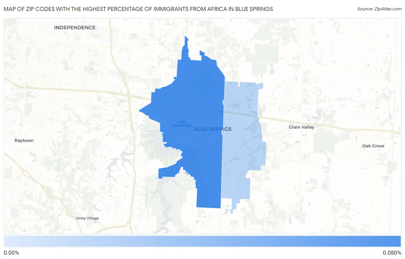 Zip Codes with the Highest Percentage of Immigrants from Africa in Blue Springs Map