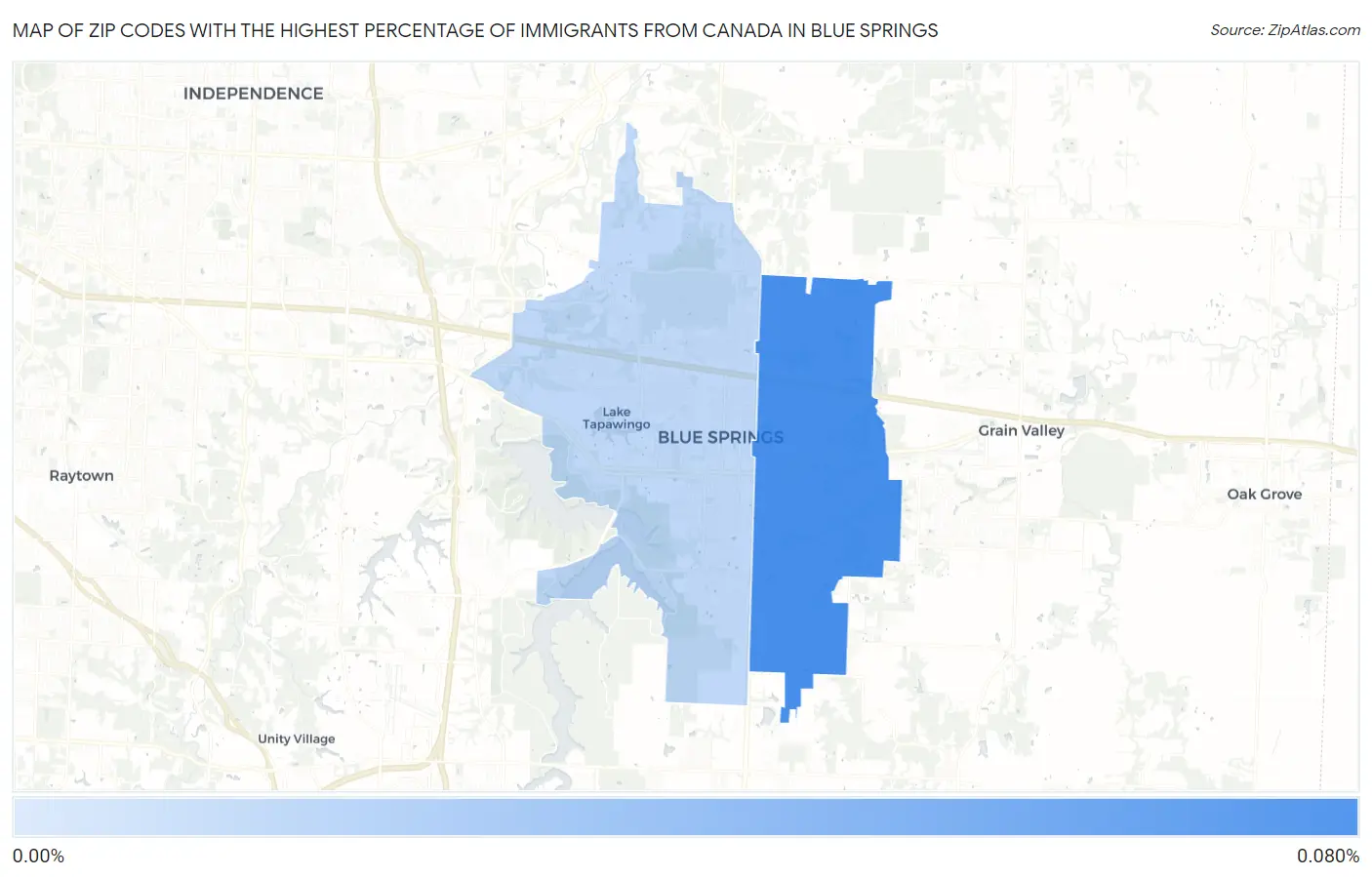 Zip Codes with the Highest Percentage of Immigrants from Canada in Blue Springs Map