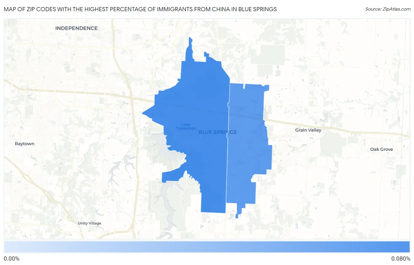 Zip Codes with the Highest Percentage of Immigrants from China in Blue Springs Map