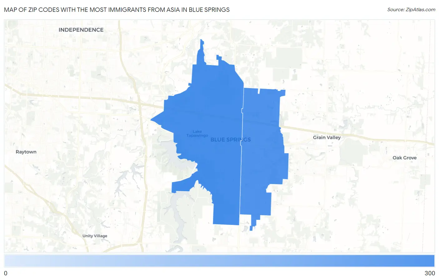Zip Codes with the Most Immigrants from Asia in Blue Springs Map