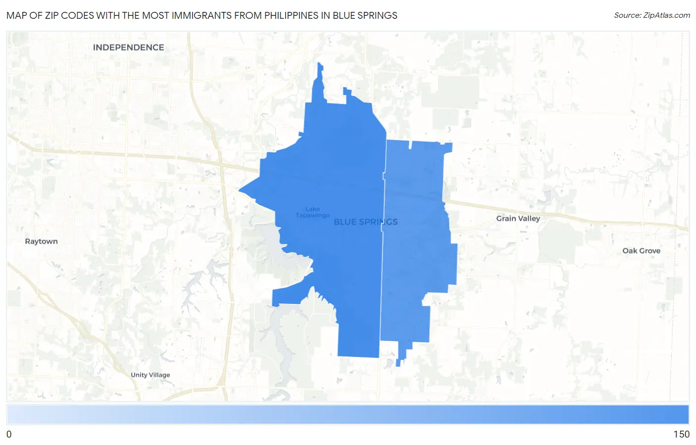 Zip Codes with the Most Immigrants from Philippines in Blue Springs Map