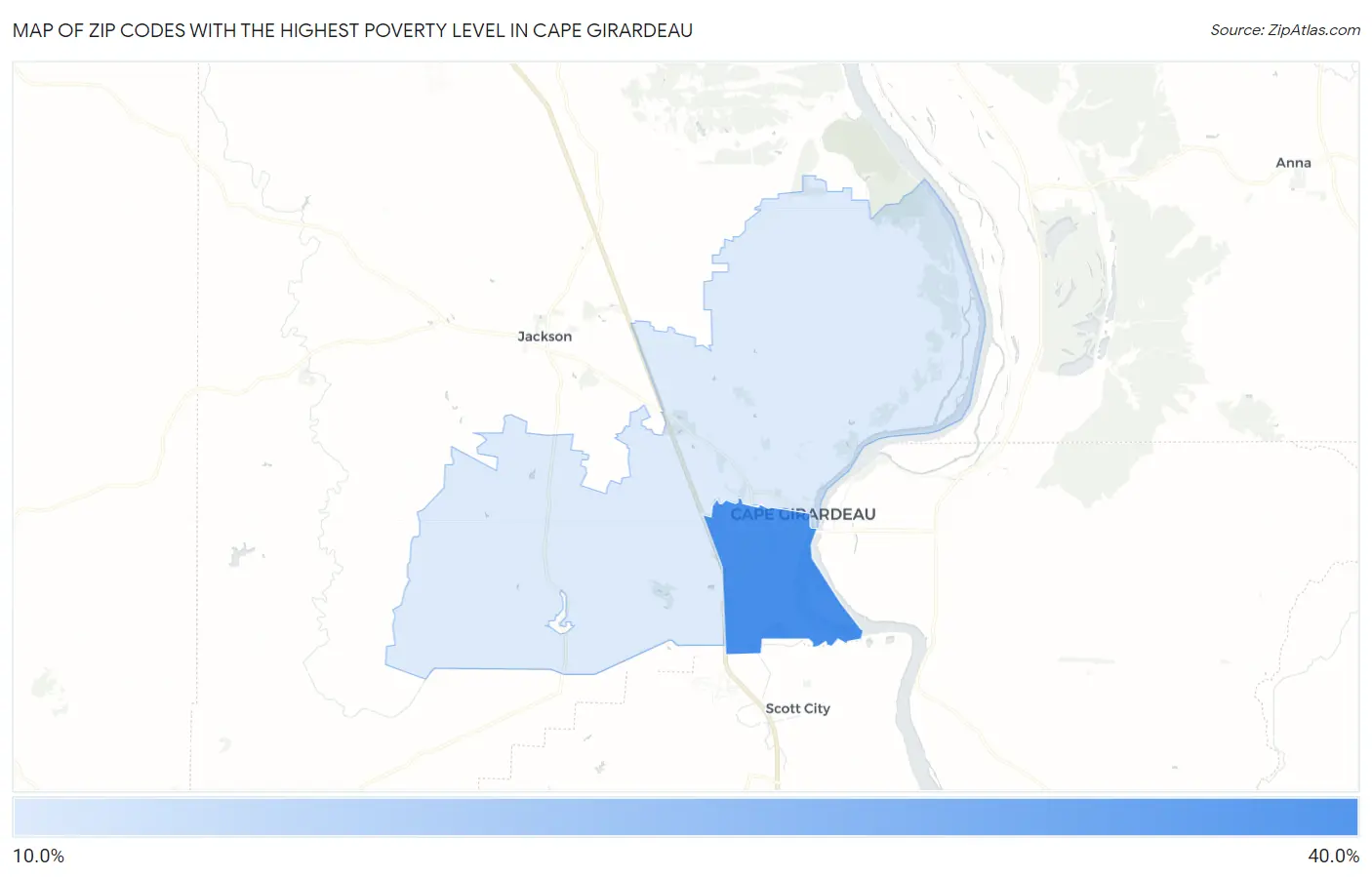 Zip Codes with the Highest Poverty Level in Cape Girardeau Map