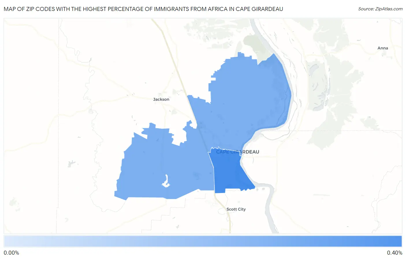 Zip Codes with the Highest Percentage of Immigrants from Africa in Cape Girardeau Map
