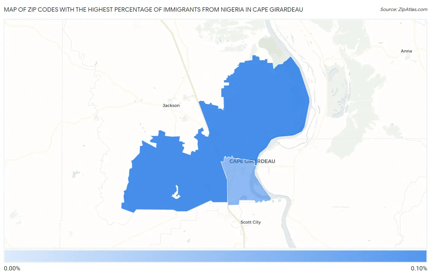 Zip Codes with the Highest Percentage of Immigrants from Nigeria in Cape Girardeau Map