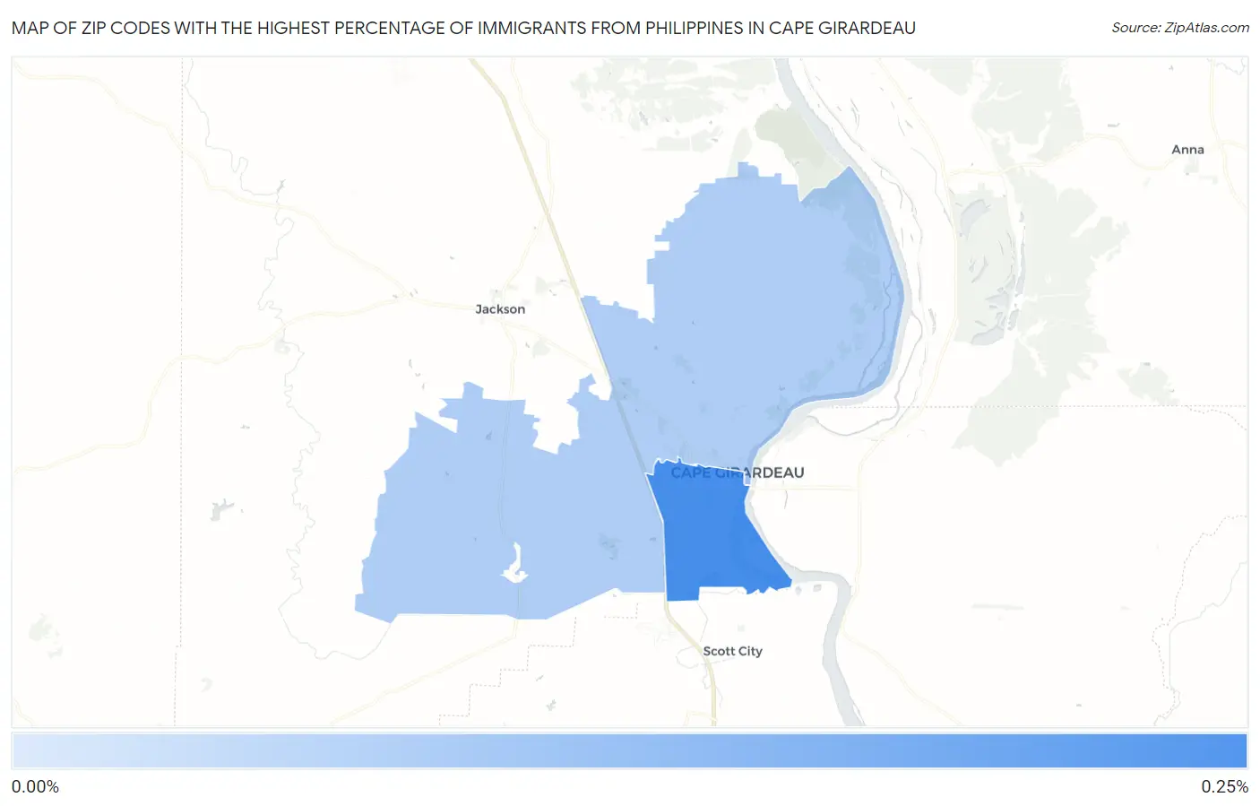 Zip Codes with the Highest Percentage of Immigrants from Philippines in Cape Girardeau Map