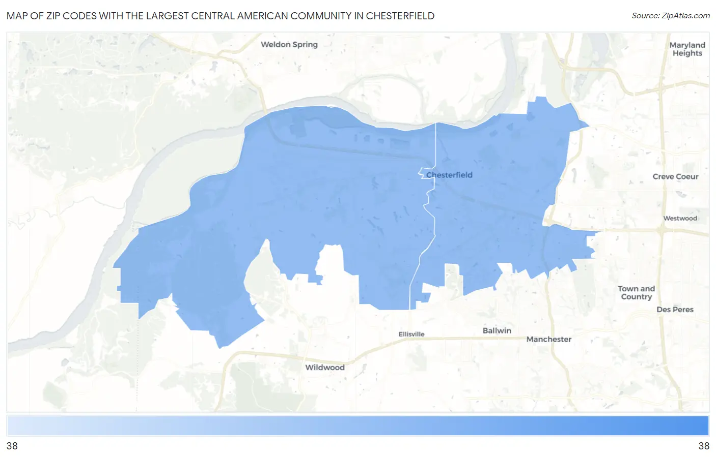 Zip Codes with the Largest Central American Community in Chesterfield Map