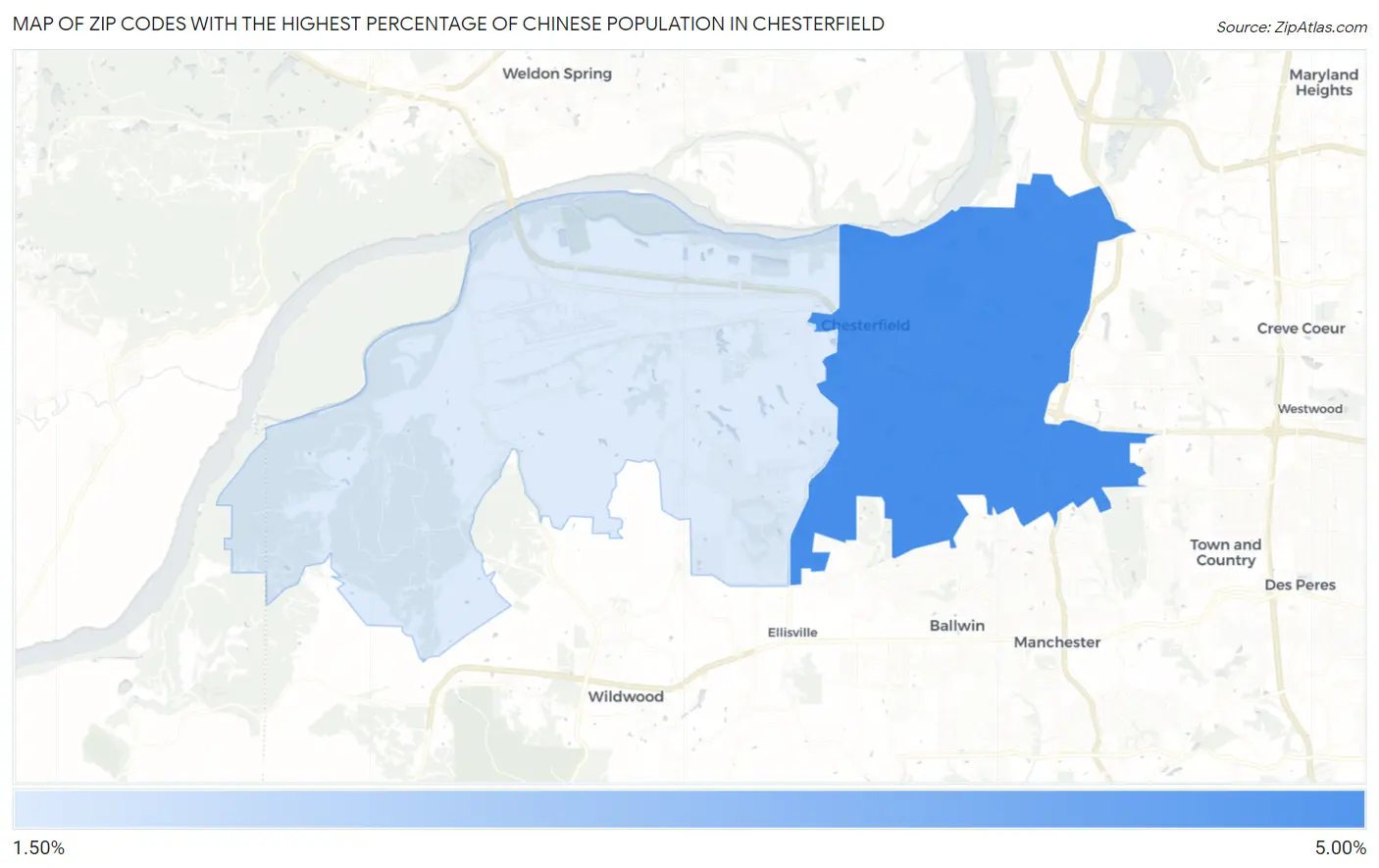 Zip Codes with the Highest Percentage of Chinese Population in Chesterfield Map