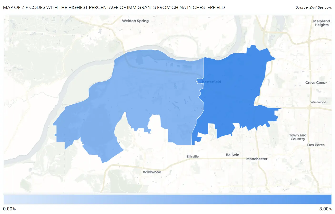 Zip Codes with the Highest Percentage of Immigrants from China in Chesterfield Map