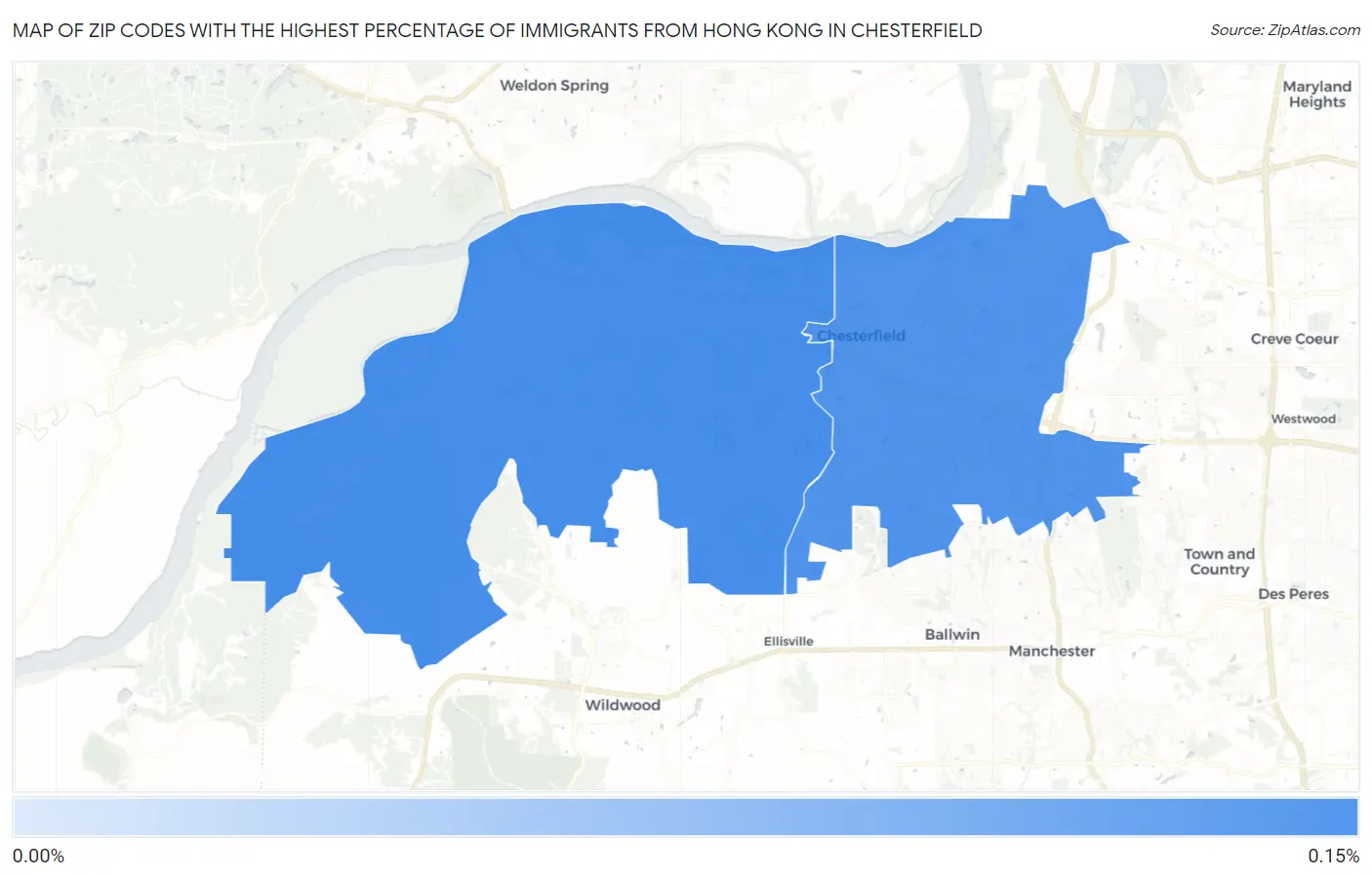 Zip Codes with the Highest Percentage of Immigrants from Hong Kong in Chesterfield Map