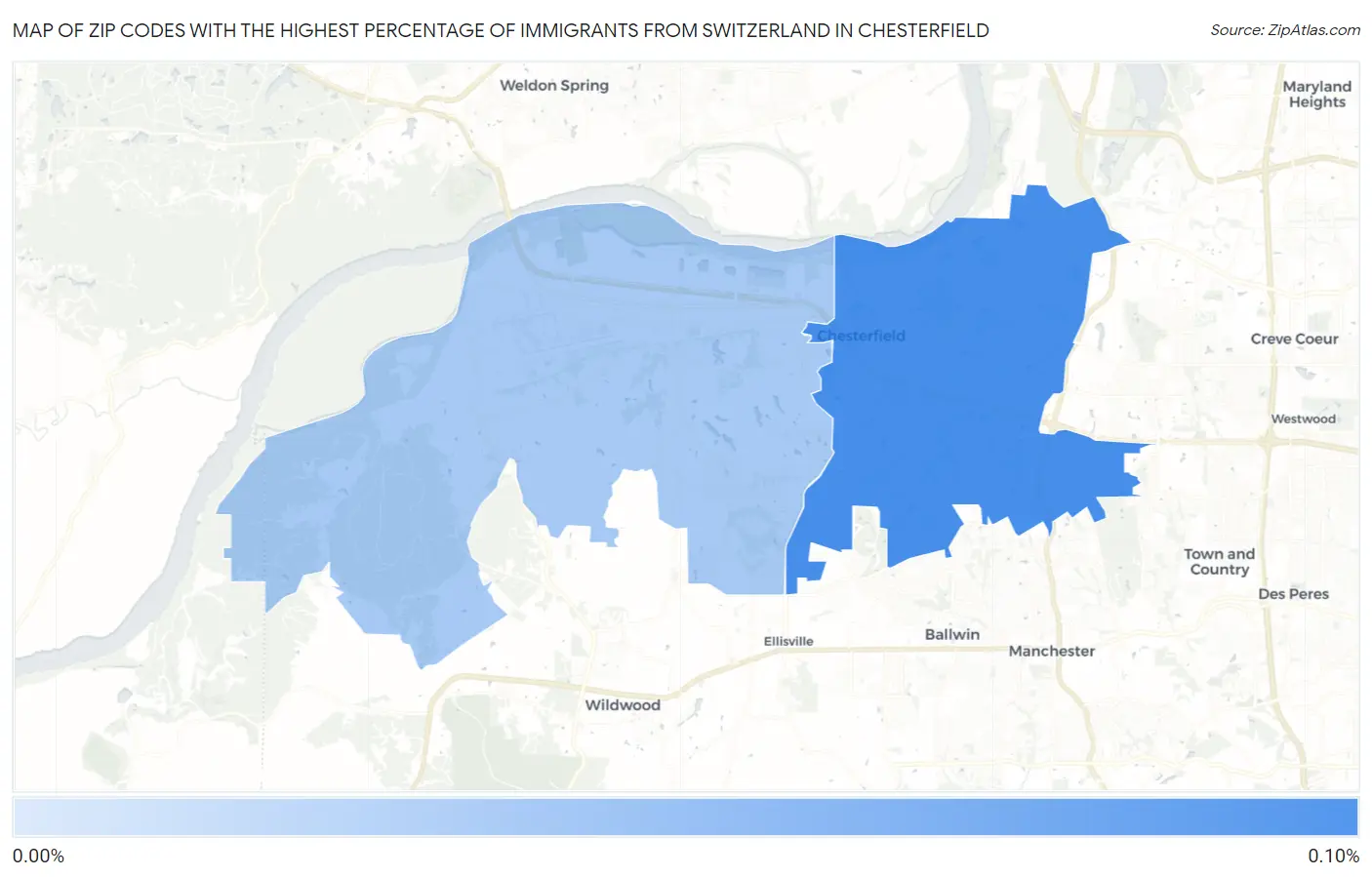 Zip Codes with the Highest Percentage of Immigrants from Switzerland in Chesterfield Map
