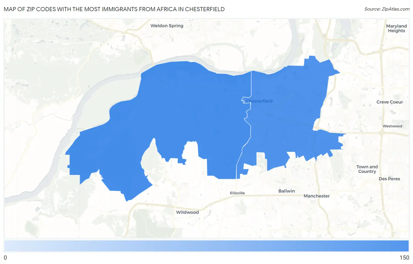Zip Codes with the Most Immigrants from Africa in Chesterfield Map