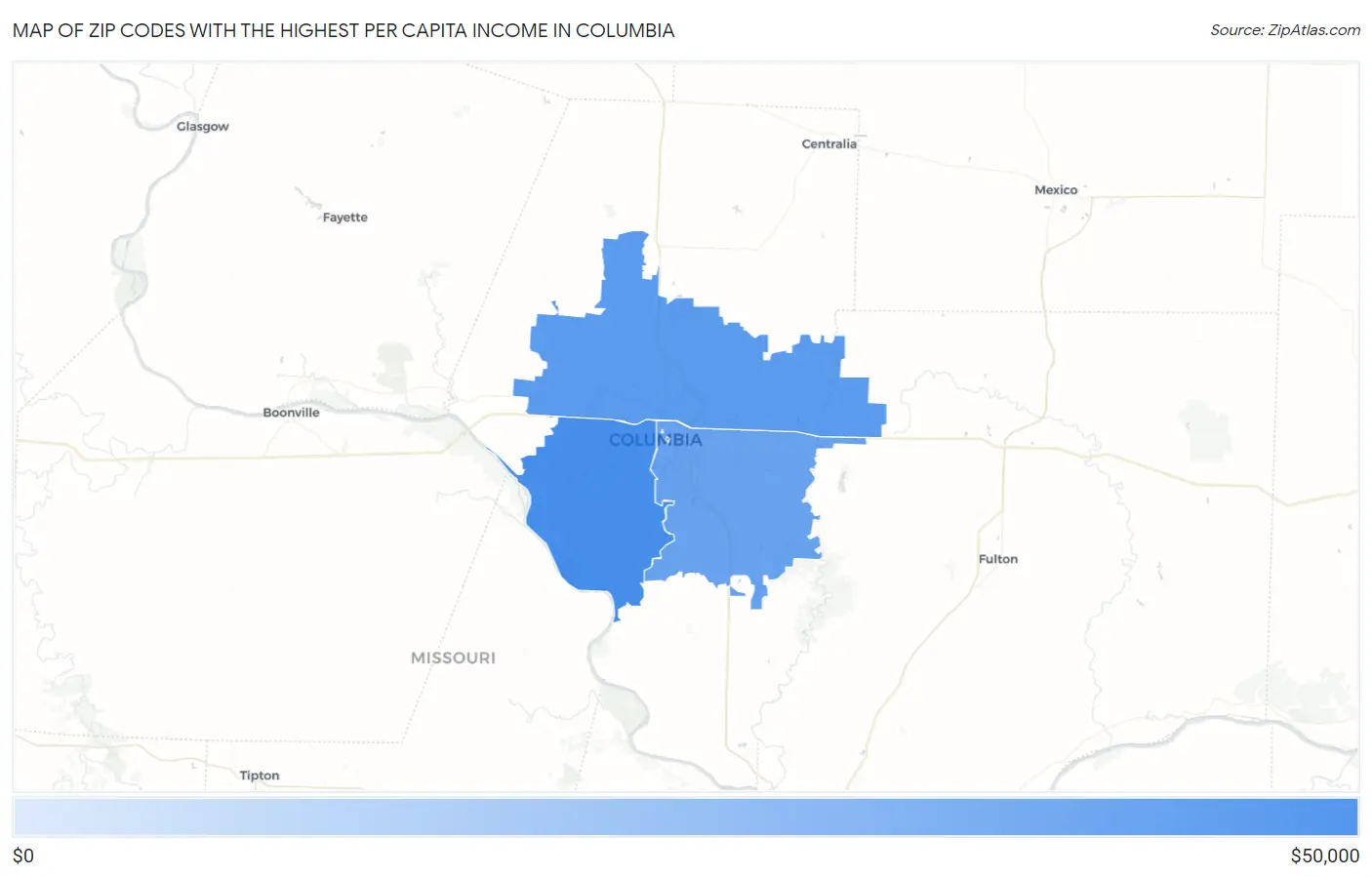 Zip Codes with the Highest Per Capita Income in Columbia Map