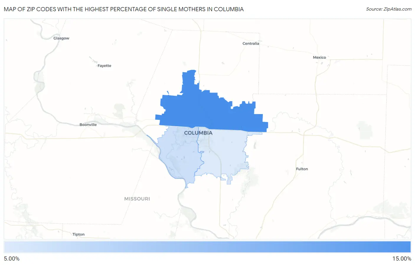 Zip Codes with the Highest Percentage of Single Mothers in Columbia Map