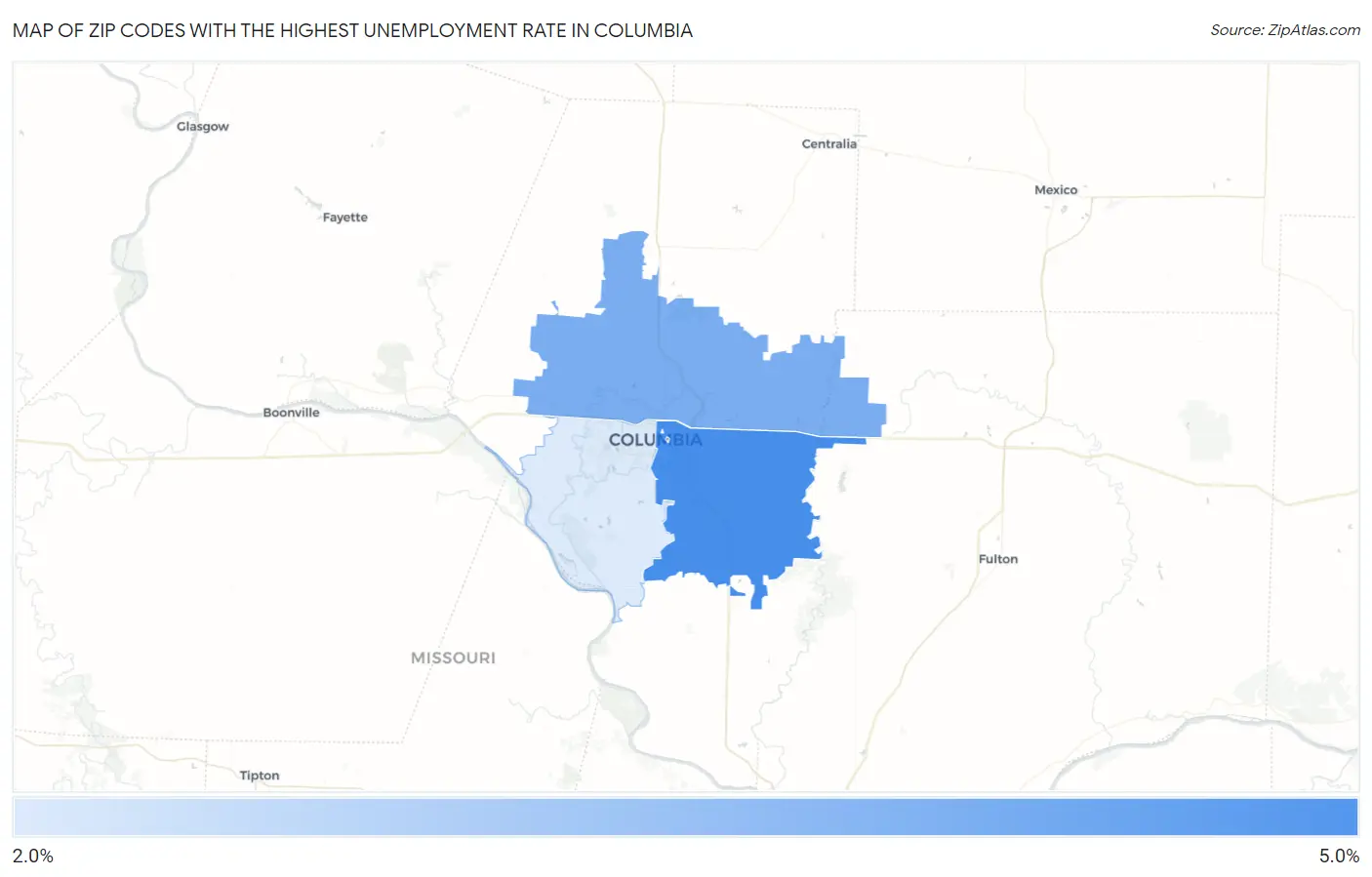 Zip Codes with the Highest Unemployment Rate in Columbia Map