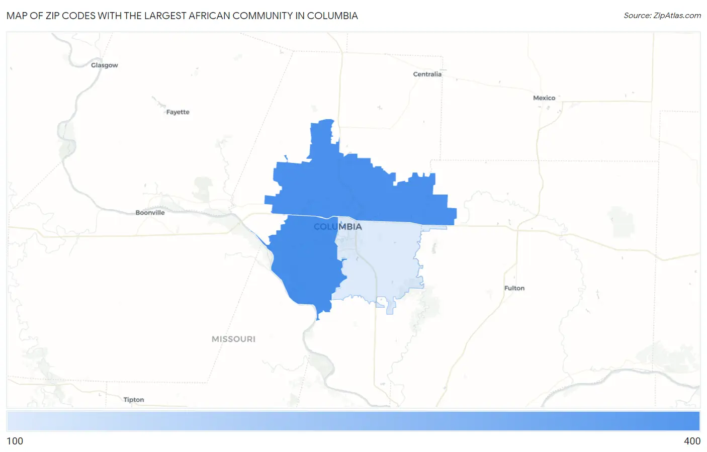 Zip Codes with the Largest African Community in Columbia Map
