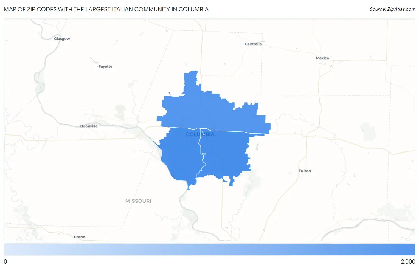 Zip Codes with the Largest Italian Community in Columbia Map