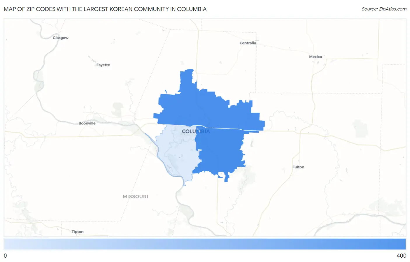 Zip Codes with the Largest Korean Community in Columbia Map