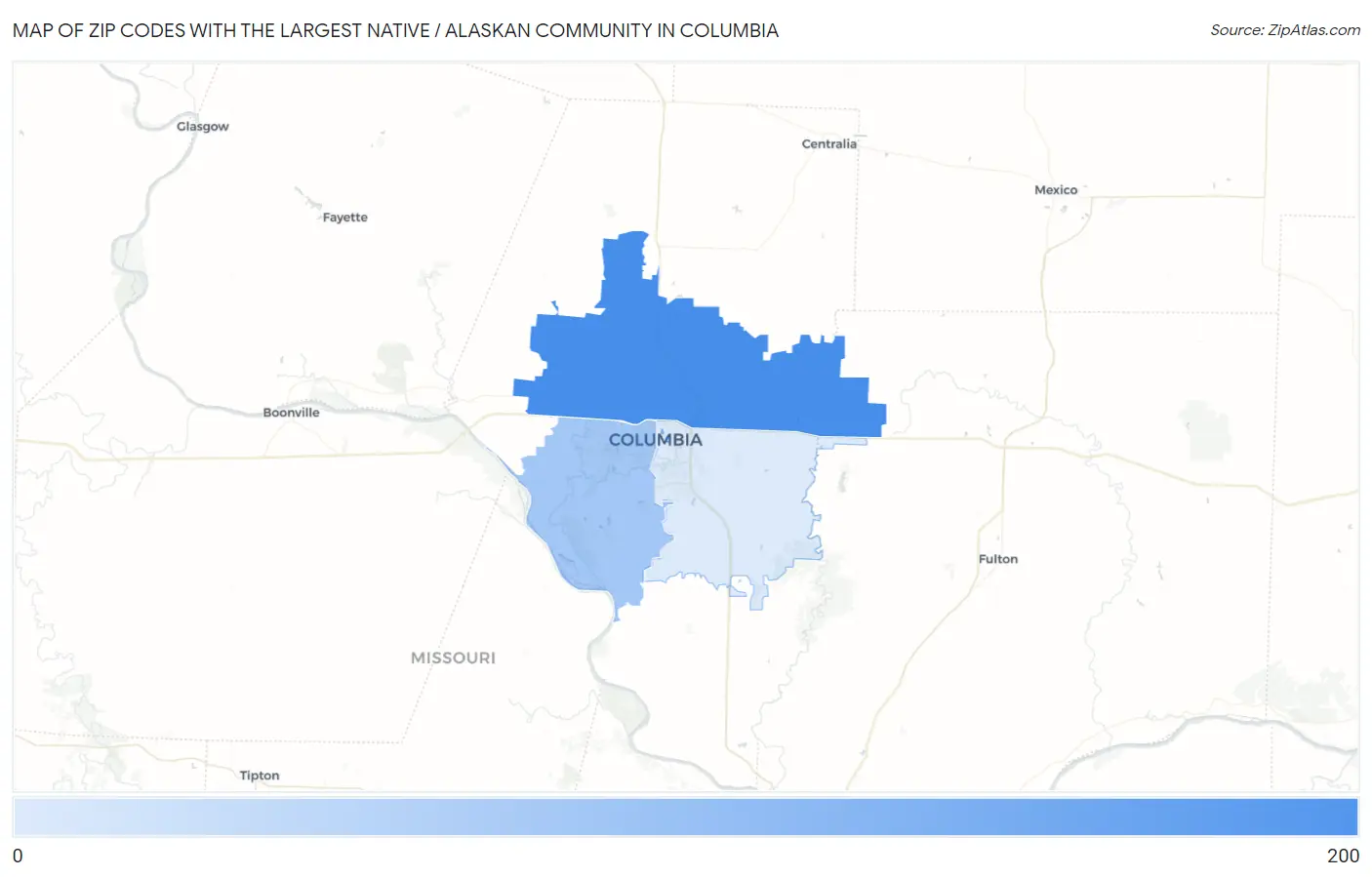 Zip Codes with the Largest Native / Alaskan Community in Columbia Map