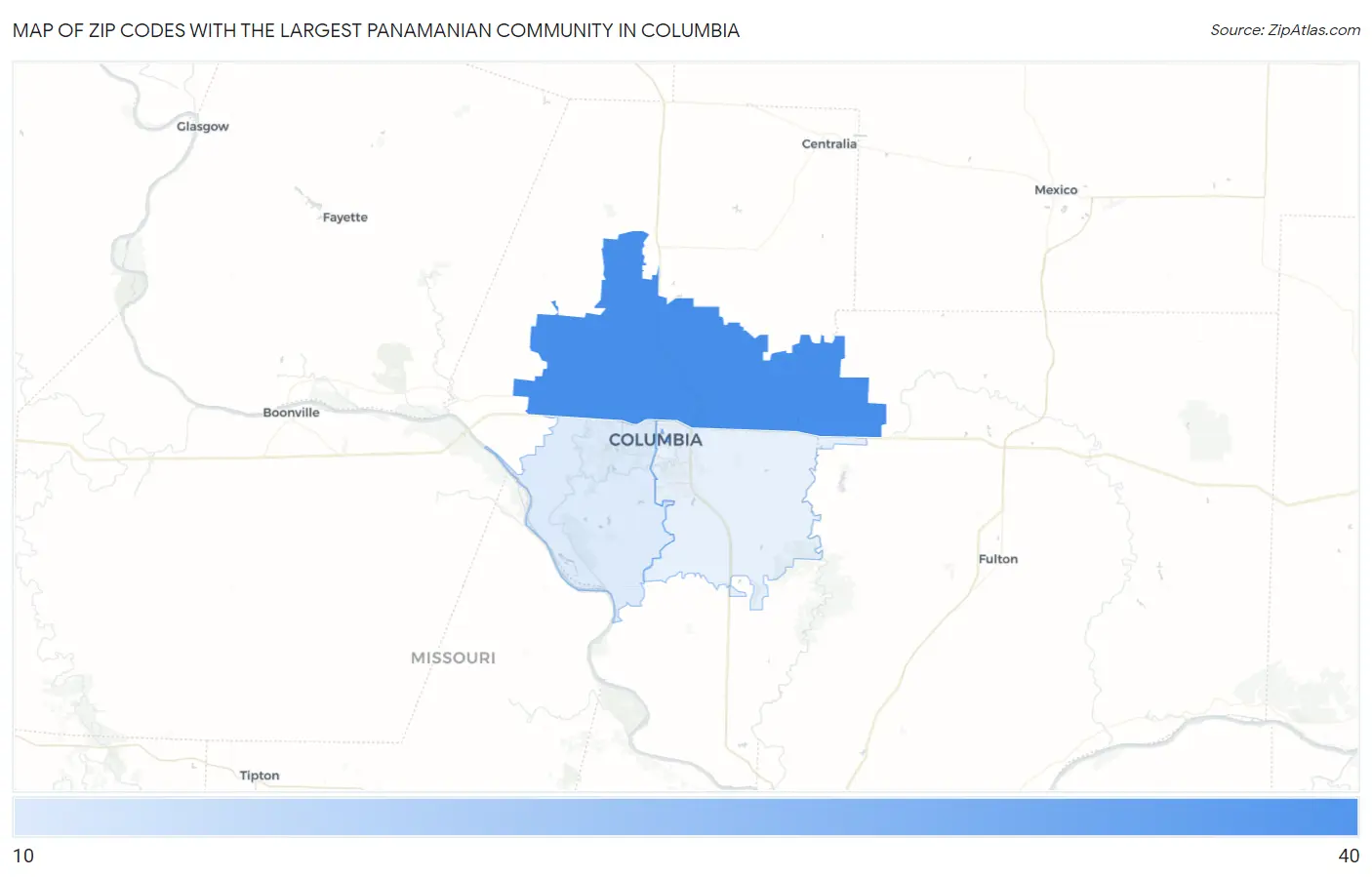 Zip Codes with the Largest Panamanian Community in Columbia Map