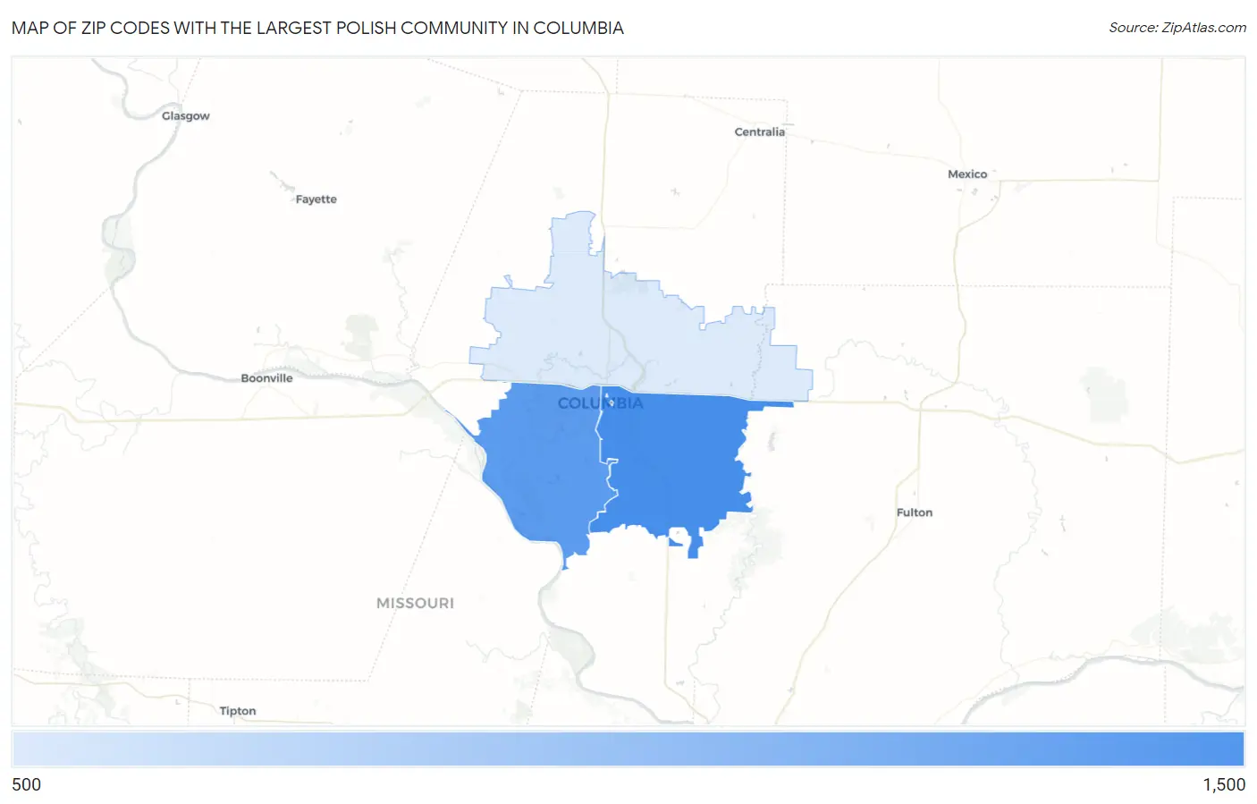 Zip Codes with the Largest Polish Community in Columbia Map