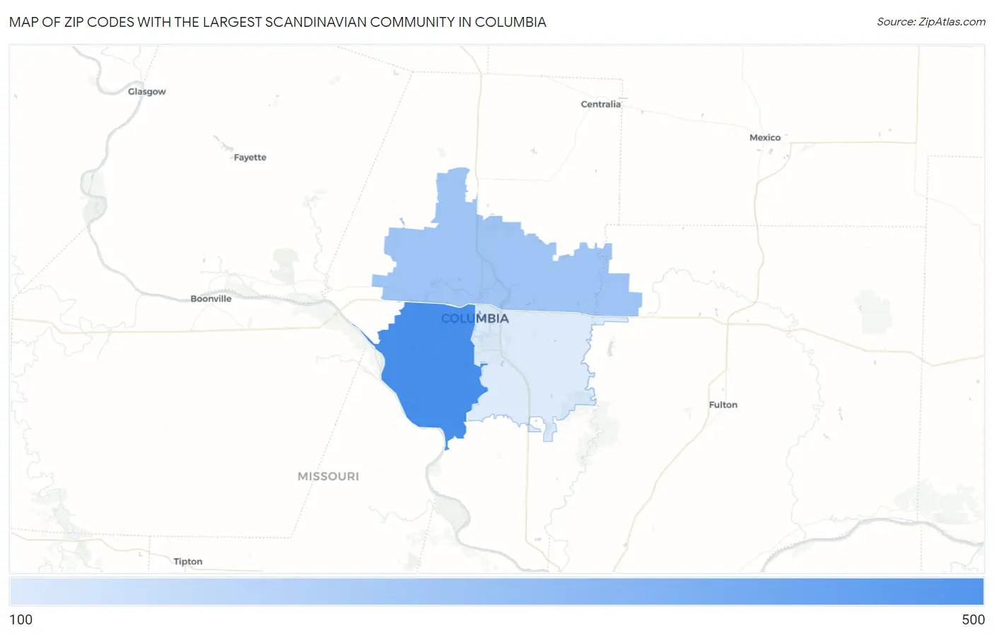 Zip Codes with the Largest Scandinavian Community in Columbia Map