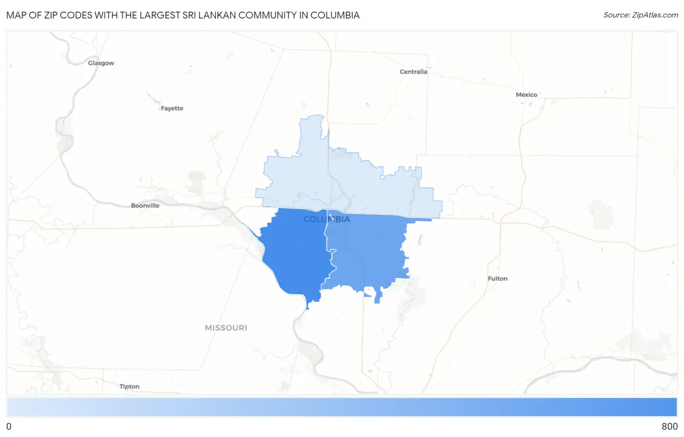 Zip Codes with the Largest Sri Lankan Community in Columbia Map