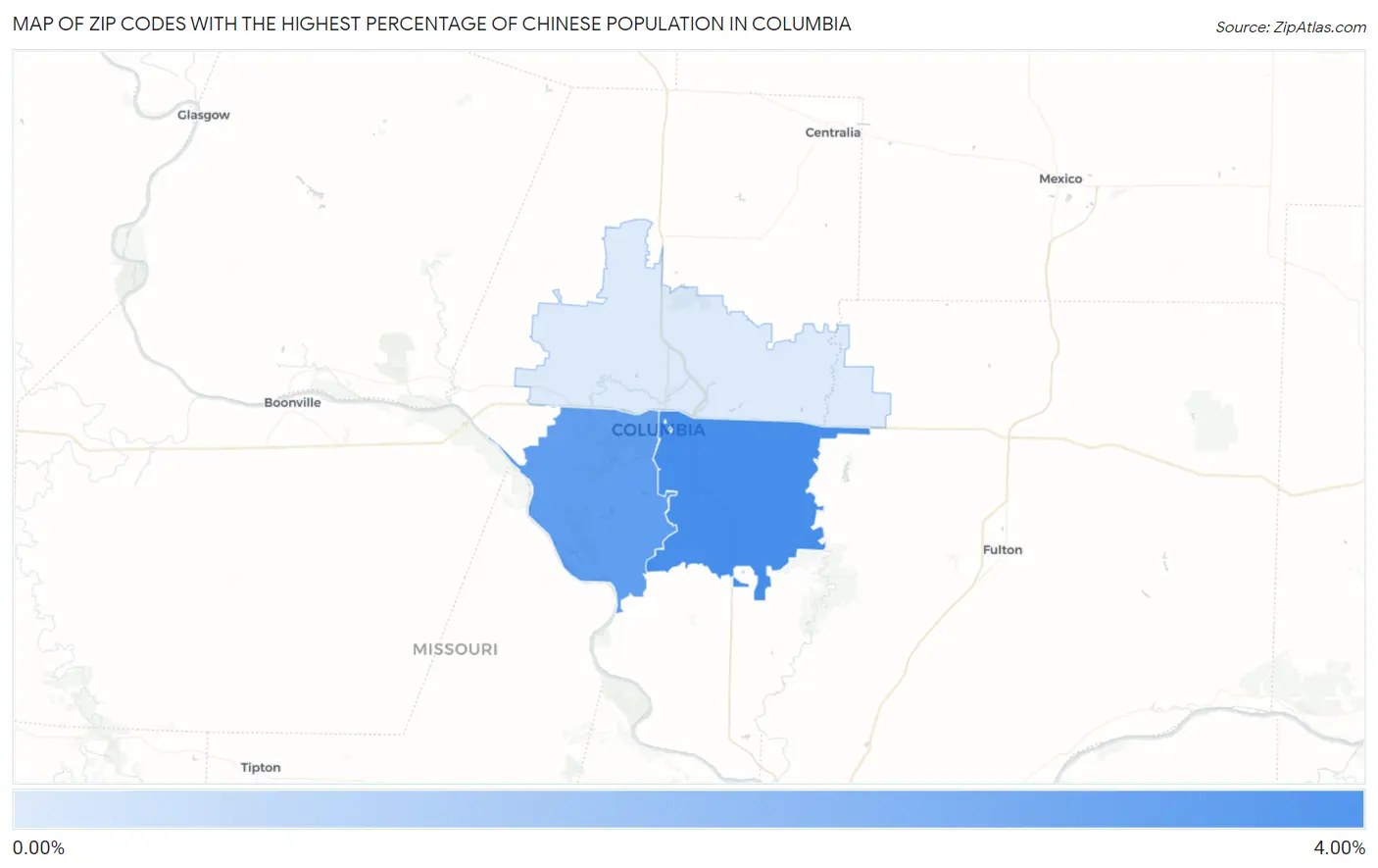 Zip Codes with the Highest Percentage of Chinese Population in Columbia Map