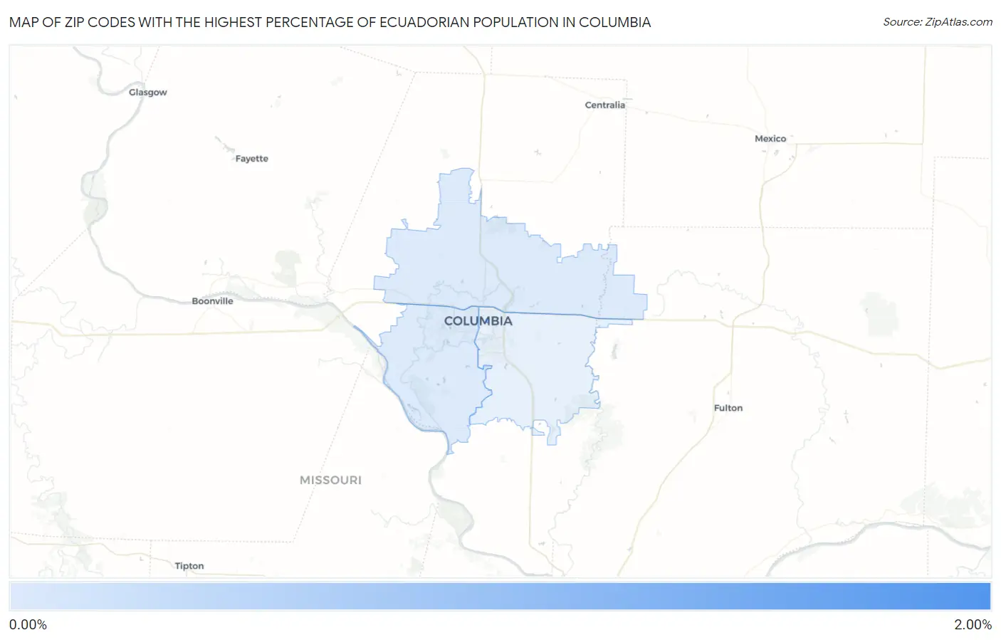 Zip Codes with the Highest Percentage of Ecuadorian Population in Columbia Map