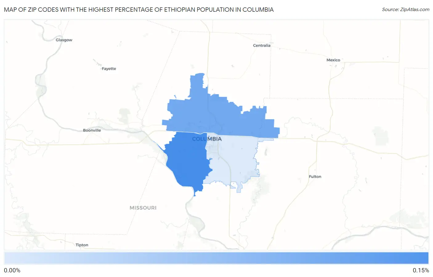Zip Codes with the Highest Percentage of Ethiopian Population in Columbia Map