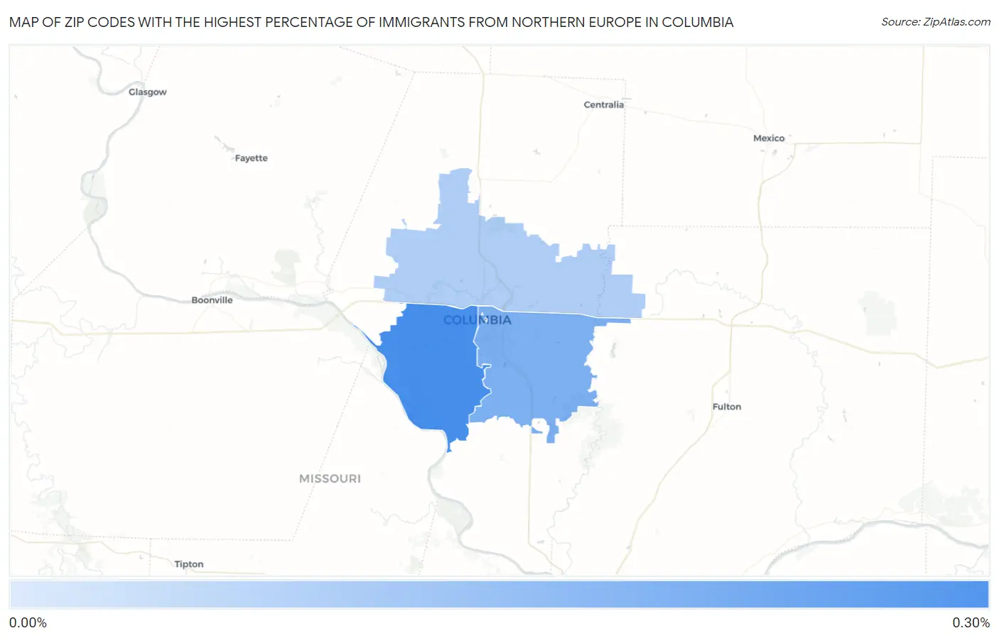 Zip Codes with the Highest Percentage of Immigrants from Northern Europe in Columbia Map