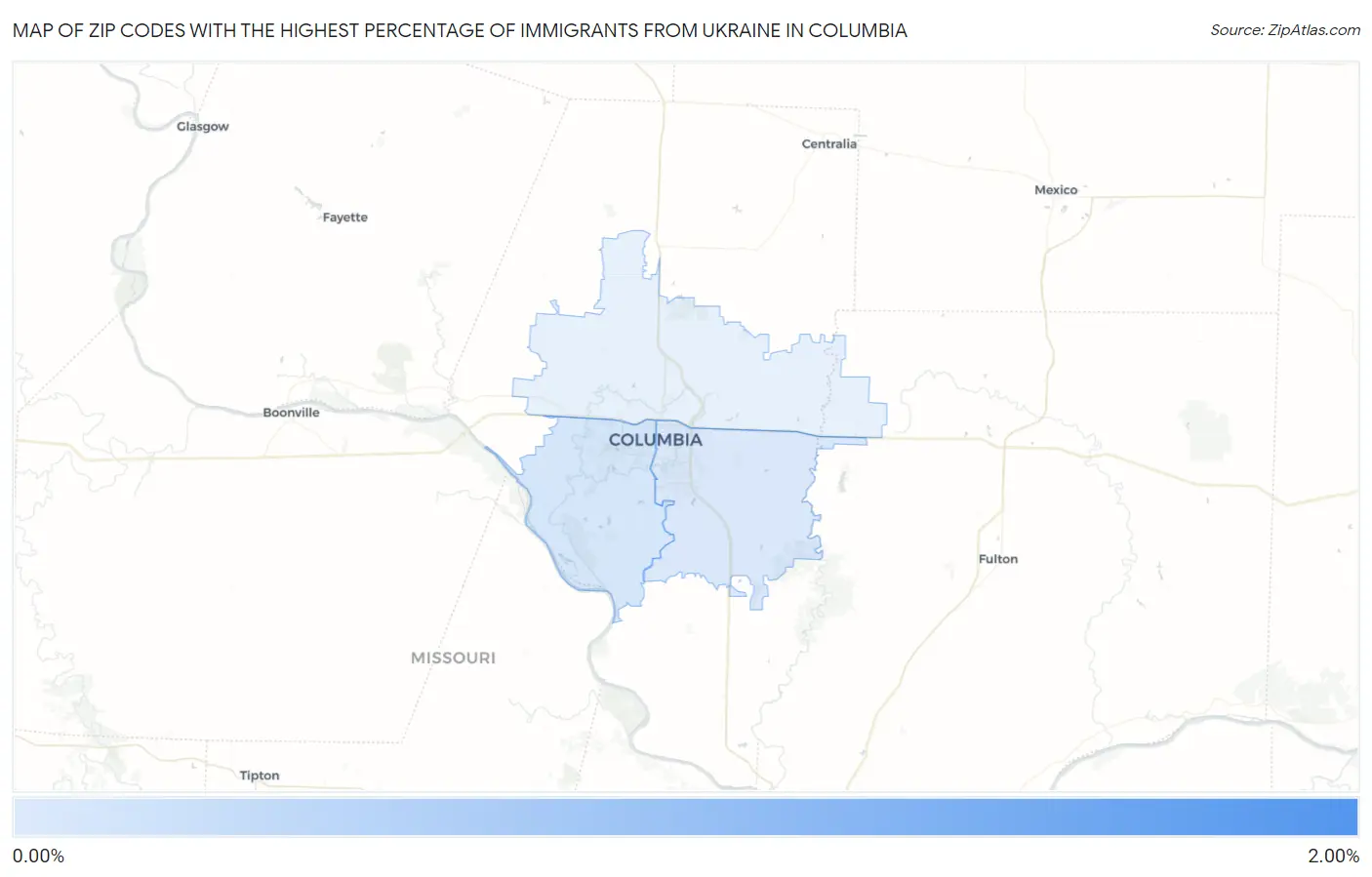 Zip Codes with the Highest Percentage of Immigrants from Ukraine in Columbia Map