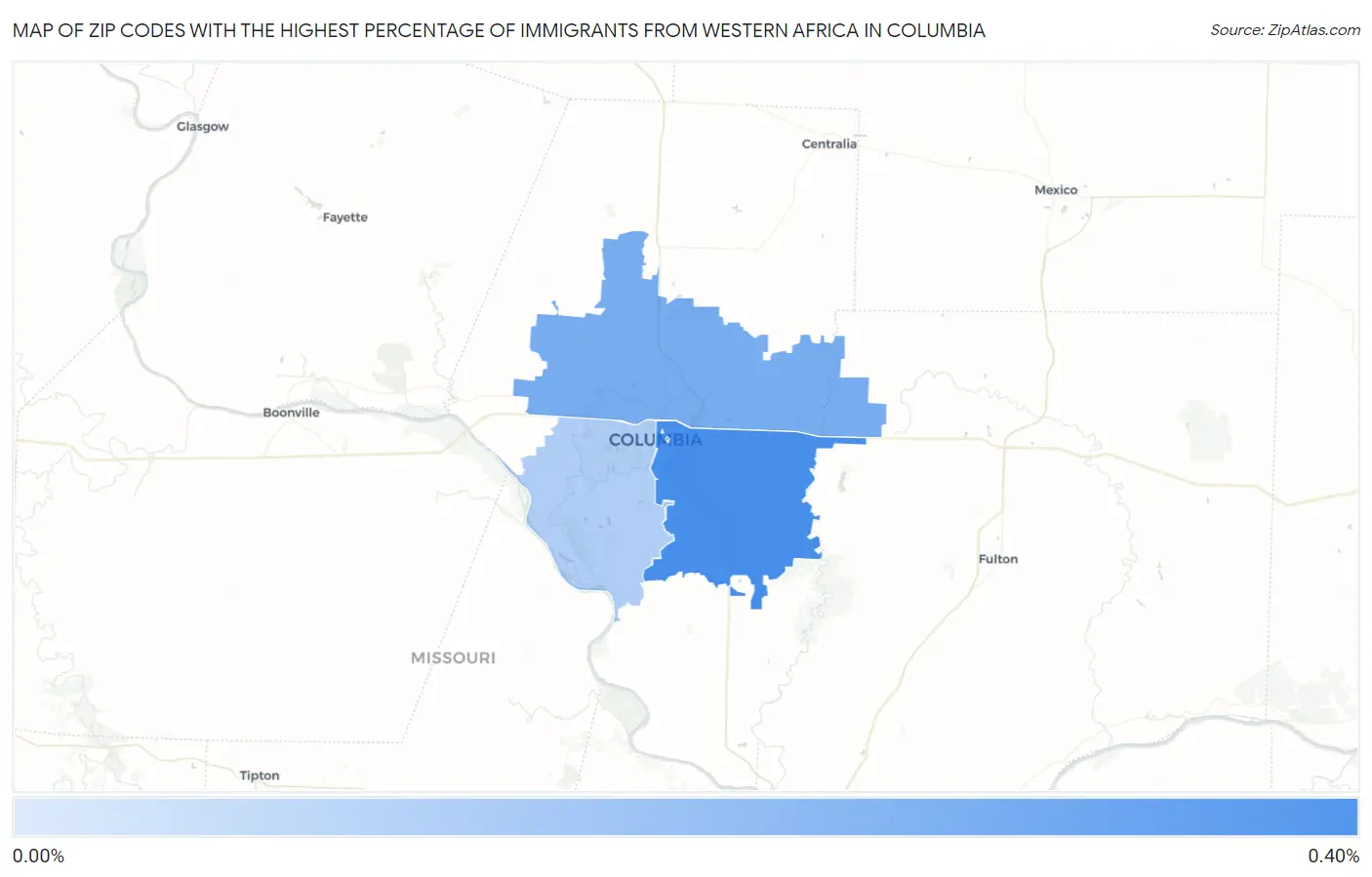 Zip Codes with the Highest Percentage of Immigrants from Western Africa in Columbia Map