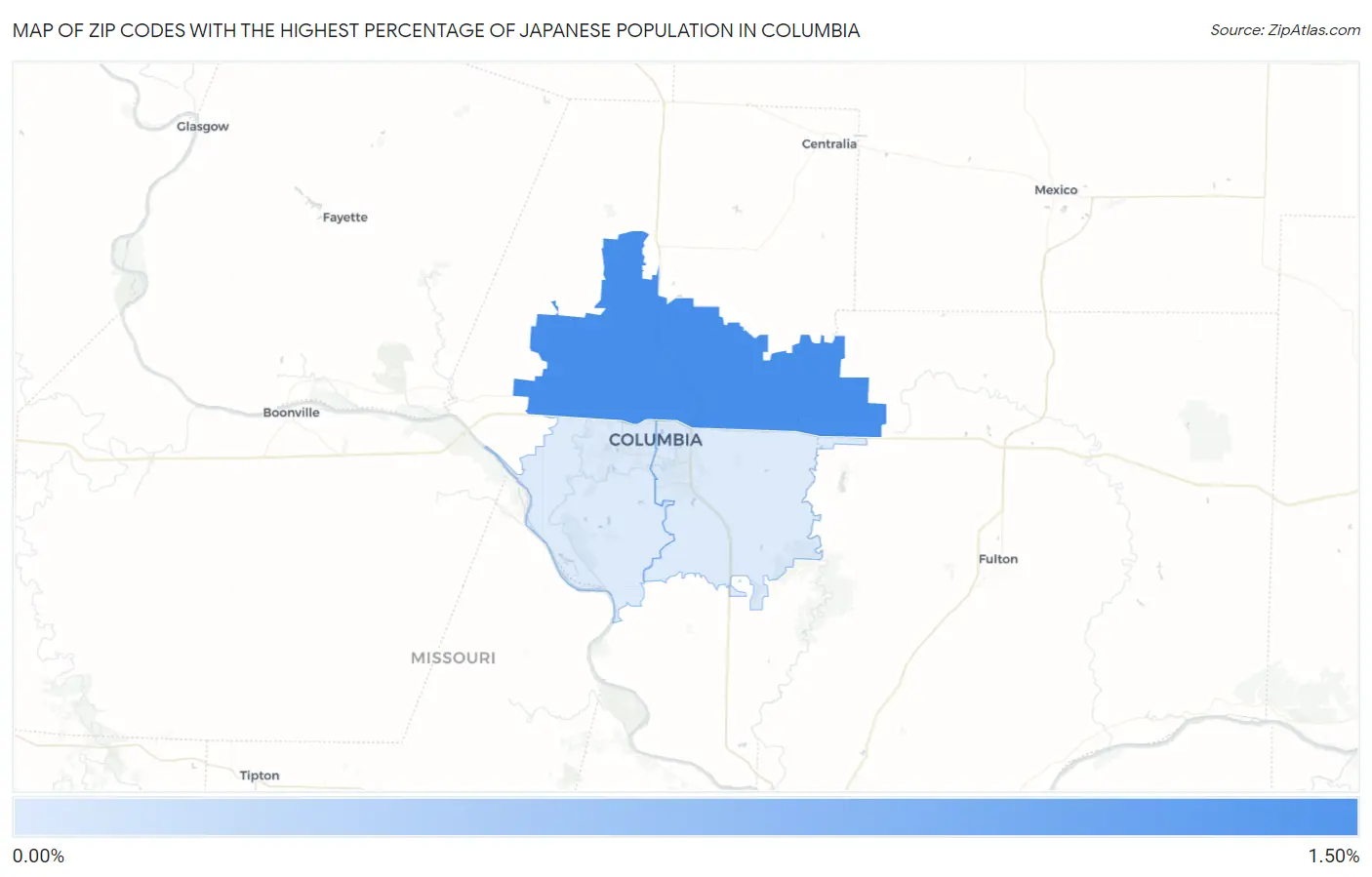 Zip Codes with the Highest Percentage of Japanese Population in Columbia Map