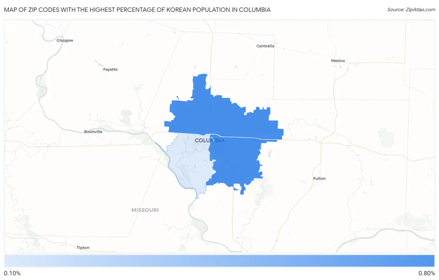 Zip Codes with the Highest Percentage of Korean Population in Columbia Map