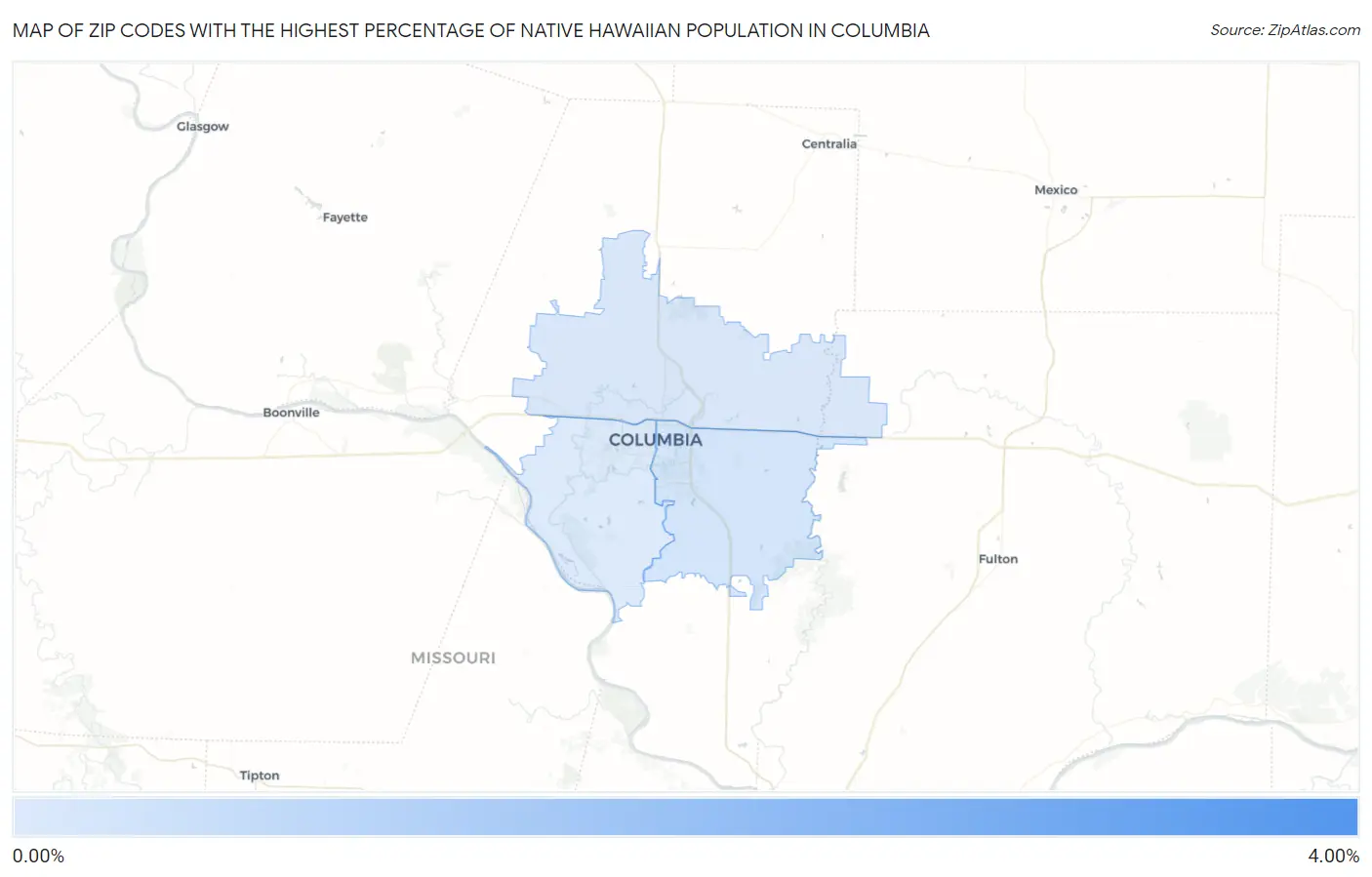 Zip Codes with the Highest Percentage of Native Hawaiian Population in Columbia Map