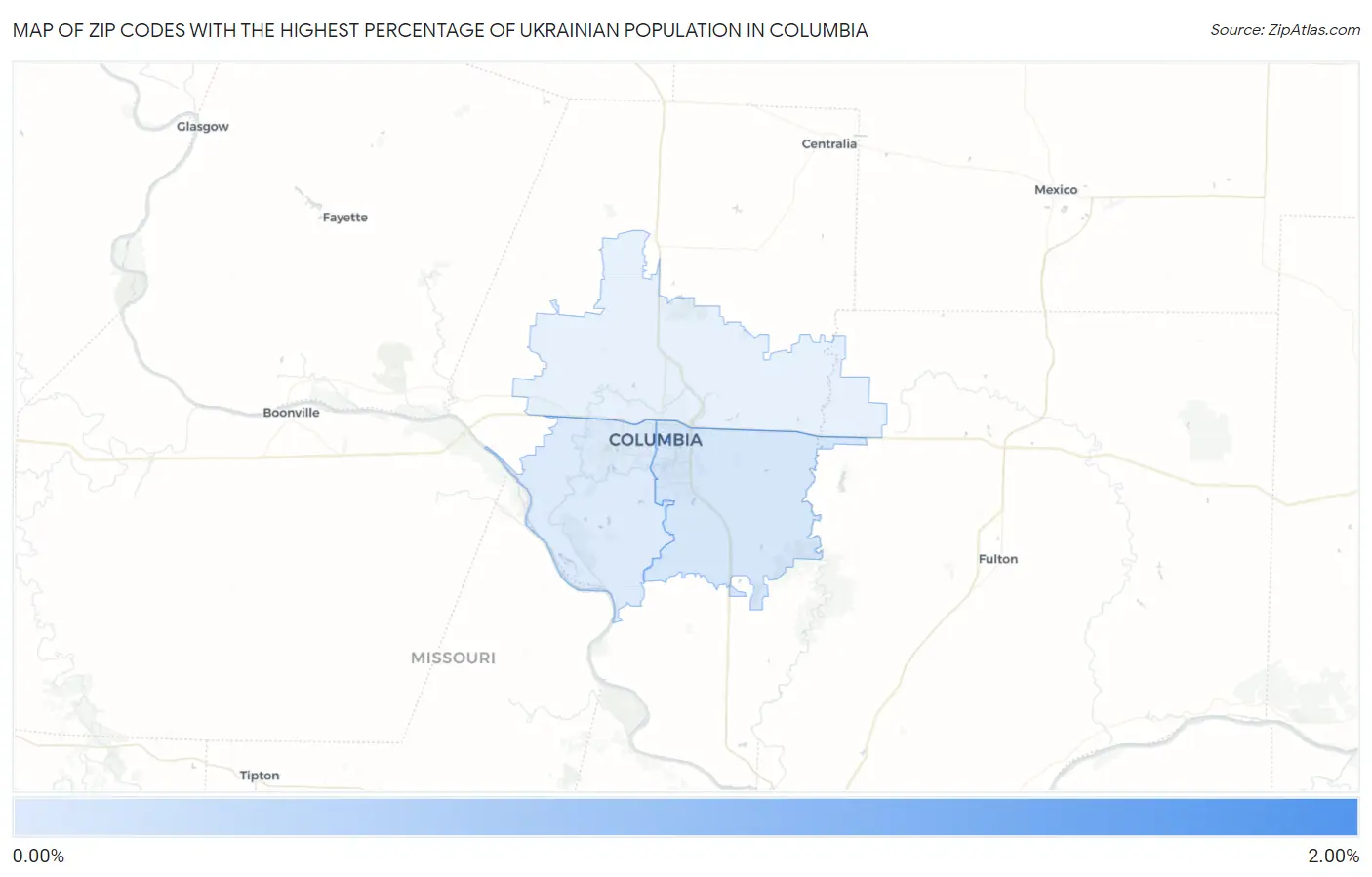 Zip Codes with the Highest Percentage of Ukrainian Population in Columbia Map