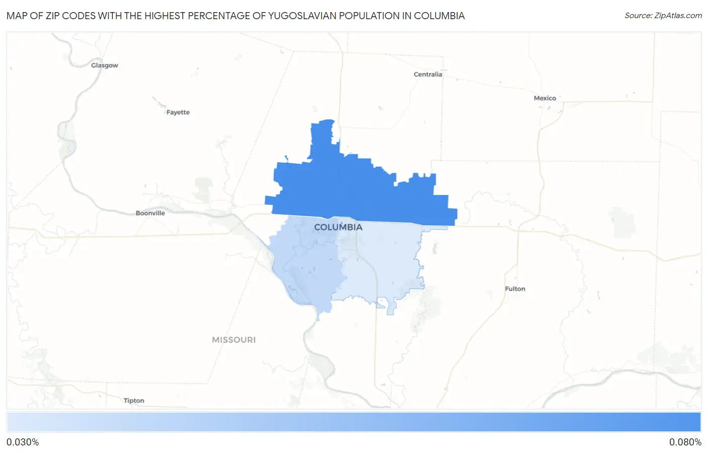 Zip Codes with the Highest Percentage of Yugoslavian Population in Columbia Map