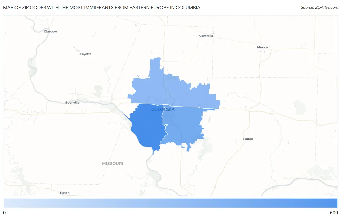 Zip Codes with the Most Immigrants from Eastern Europe in Columbia Map