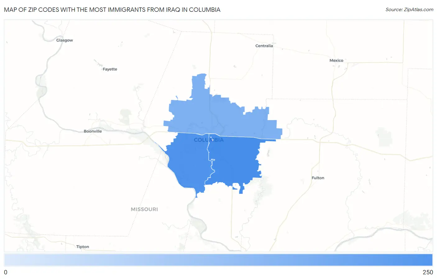 Zip Codes with the Most Immigrants from Iraq in Columbia Map